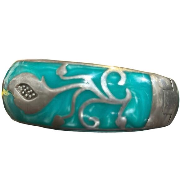 ANDREW HAMILTON CRAWFORD 925 Silver Teal Cuff Botanical Vine Modernist Bracelet - Picture 15 of 16